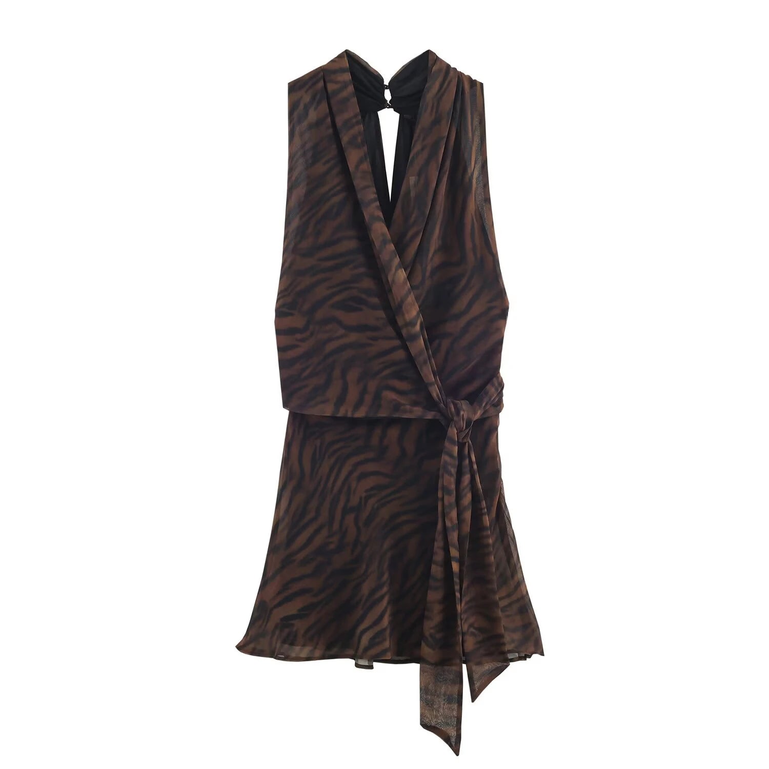 European and American style 2026 winter new product women's versatile animal print double breasted mini dress