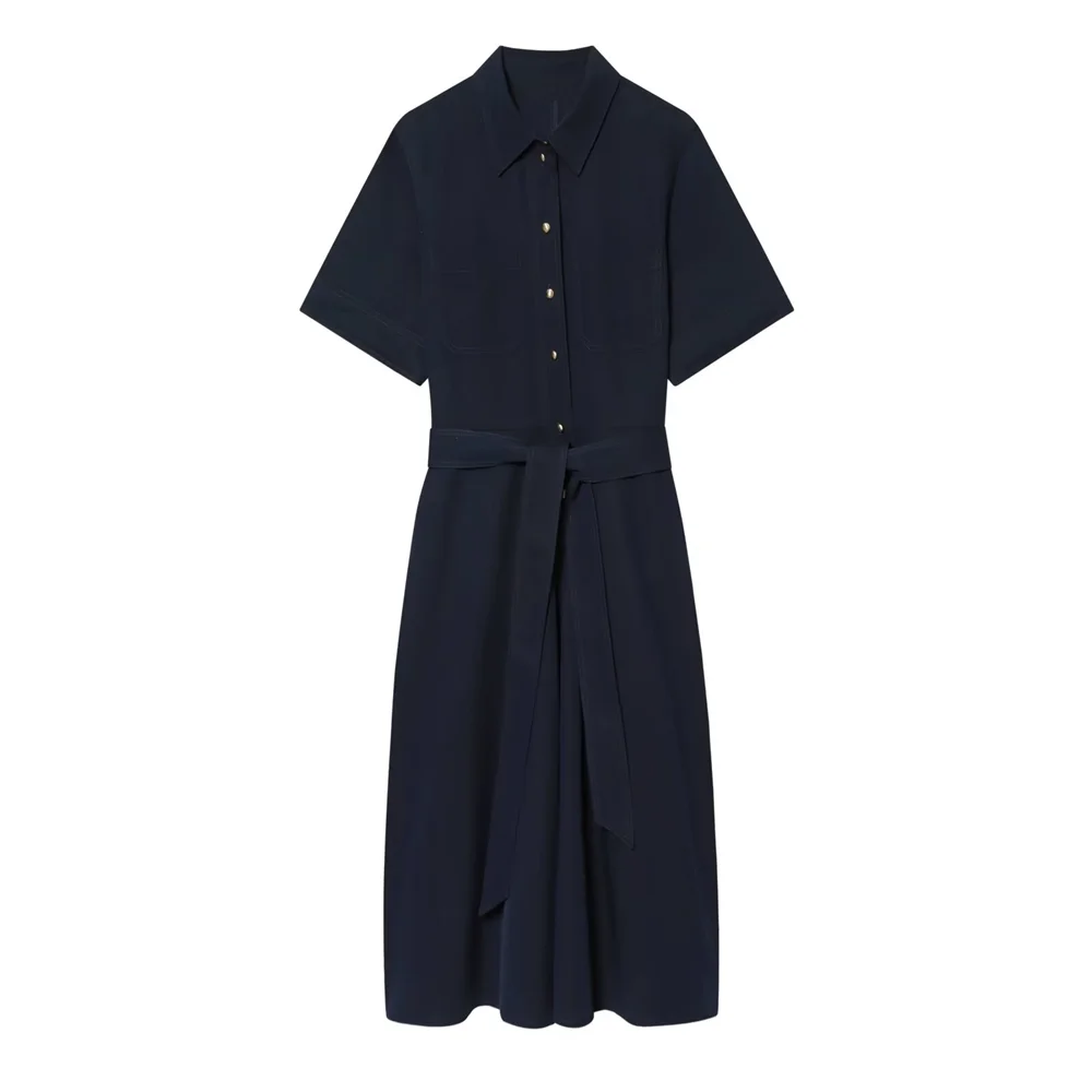 2026 new women's clothing European and American style commuting simple casual fashion short sleeved shirt style dress