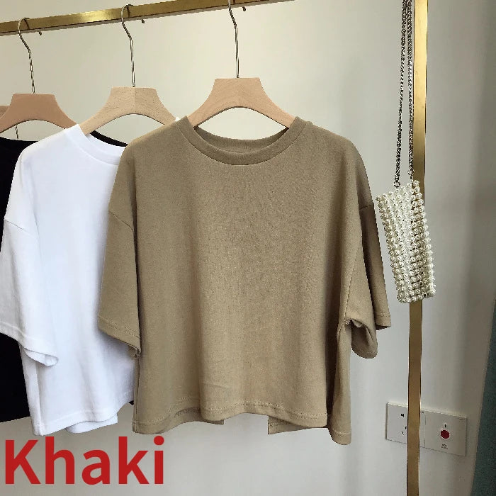 Summer New Ladies Casual Backless T-Shirt 2026 Korean Women Round Neck Loose Sweet Spicy Wind Short-Sleeved Crop Tops